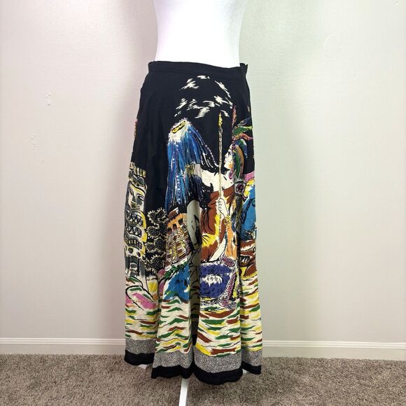 Ishyu Graphic Aztec Mayan Flared Flowy Maxi Skirt Sequins Volcano Women's Small - Picture 4 of 12